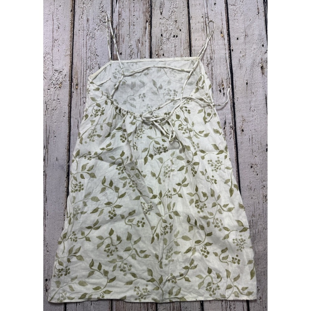 Reformation Small Linen Vallarta Mini Dress Cream Sage Cypress Open Back Resort